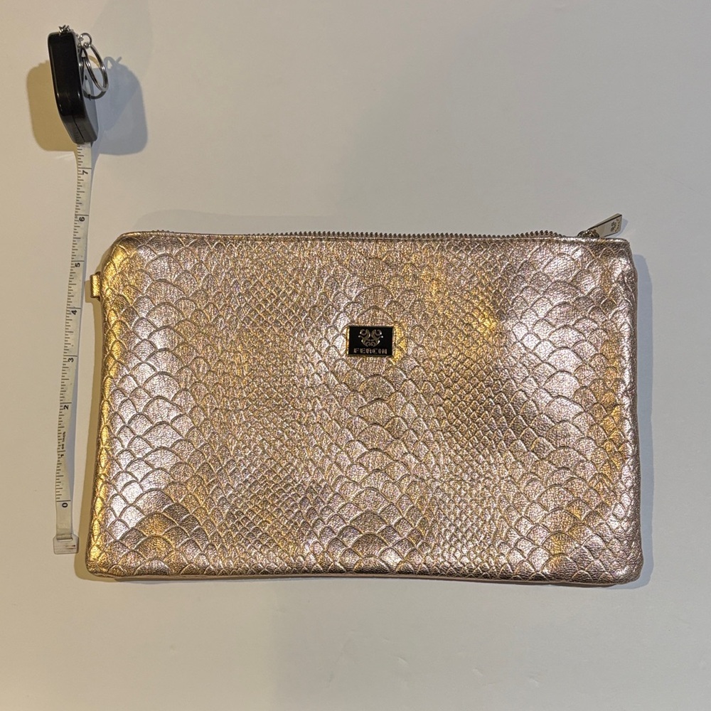 Ferchi Metallic Gold Snake Embossed Clutch Wristlet Cosmetic Pouch